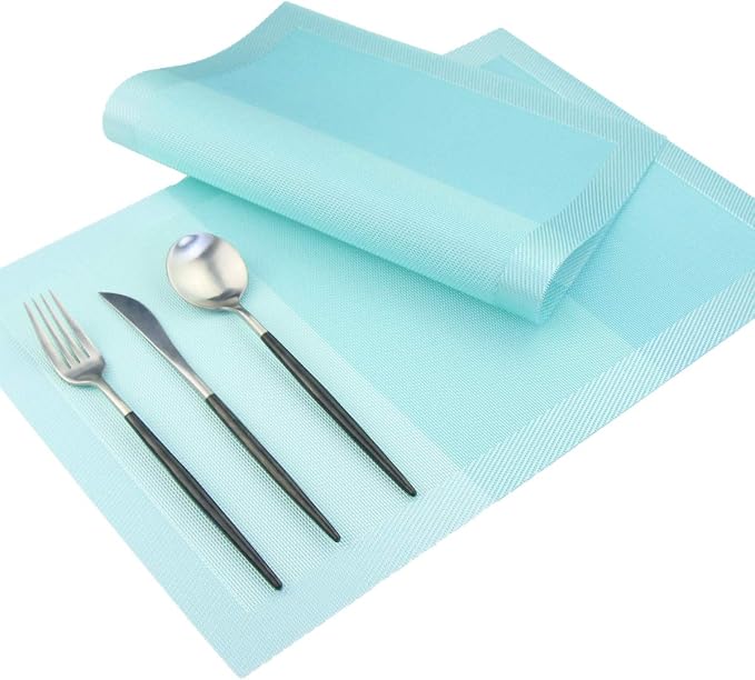 PIGCHCY Placemats 18 x12 inches Woven Vinyl Place Mats for Dining Table,Washable Easy to Clean Table Mats Non Slip Placemats Set of 4 (Teal)