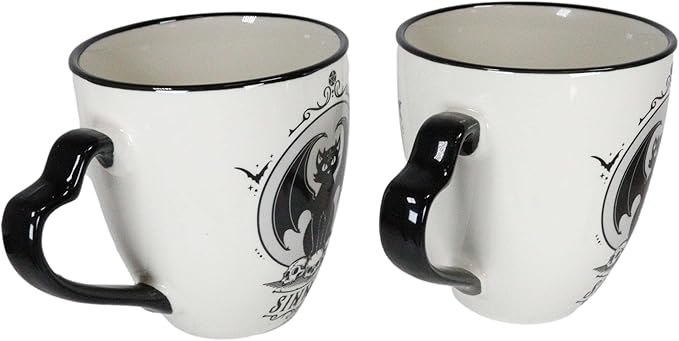 Ebros Gift Set Of 2 Gothic Wicca Saint Or Sinner Feline Cats Witching Hour Double Walled Bone China Porcelain Coffee Mugs Tea Drink Cups Alchemy Magic Occult Serveware Drinkware