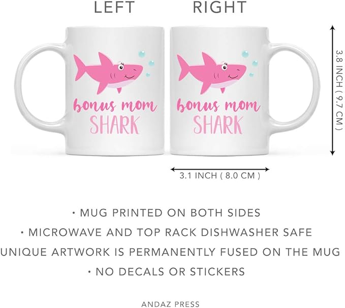 Andaz Press Baby Shark Family 11oz. Coffee Mug Gift Set, Bonus Mom Shark, Daddy Shark, 2-Pack, Shark Do Do Do Gift Idea Birthday Christmas Gifts for Step Mom Mother's Father's Day