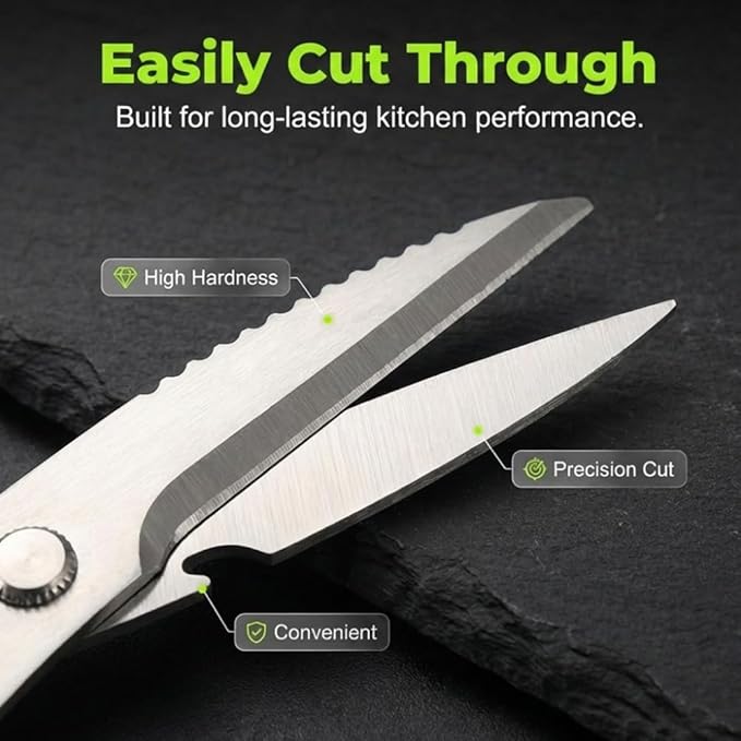Multi-Purpose Kitchen Shears, 2026 Upgraded Heavy Duty Stainless Steel Kitchen Scissors, with Spring Loaded Handle, Stainless Steel Bone Cut Kitchen Scissors Poultry Shears (2)