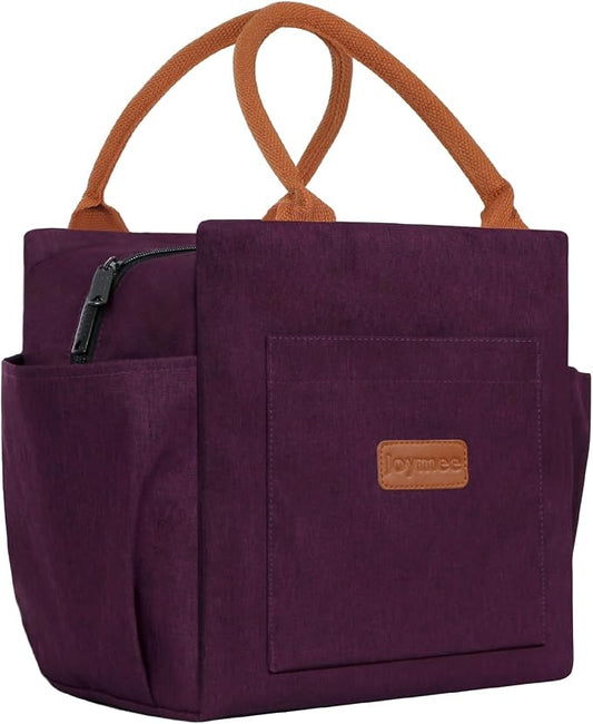 Joymee Insulated Lunch Bag For Women Reusable Leakproof - Dark Purple | Spacious Storage, Bottle Holder & Pockets, Leakproof Insulated, for Work, Travel, Picnic, Daily Use, for Adult