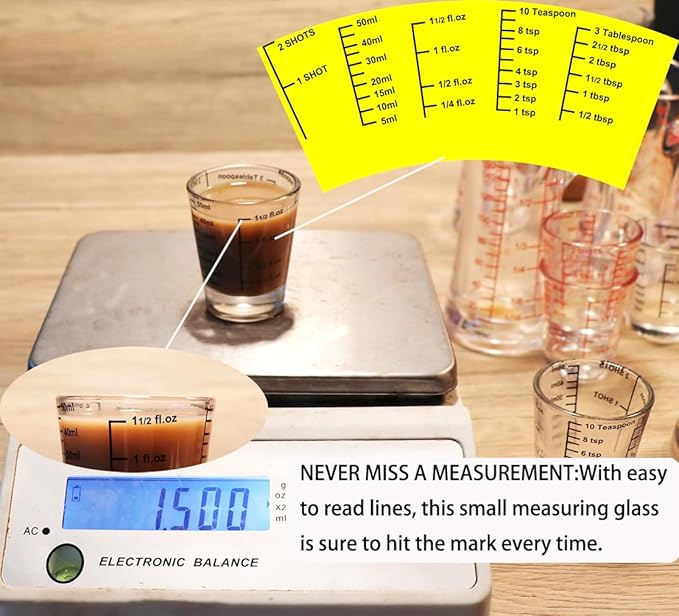 Ackers Mini Measure Heavy Glass, 32-Incremental Measurements Multi-Purpose Liquid and Dry Measuring Shot Glass, Black Single