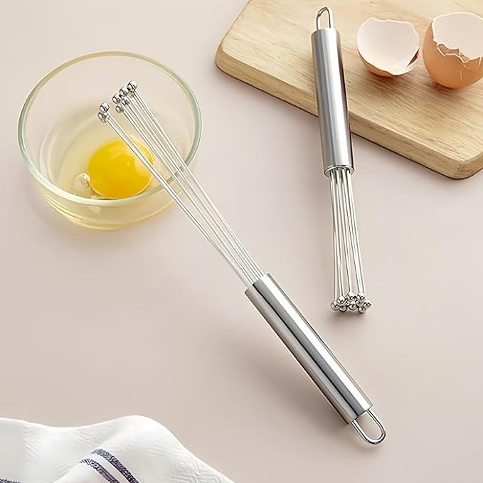 2 Pieces 10.23inch Stainless Steel Ball Whisks,Durable Manual Egg Beater, Whisk Set for Cooking,Cream whisk, kitchen baking tool,Dishwasher Safe