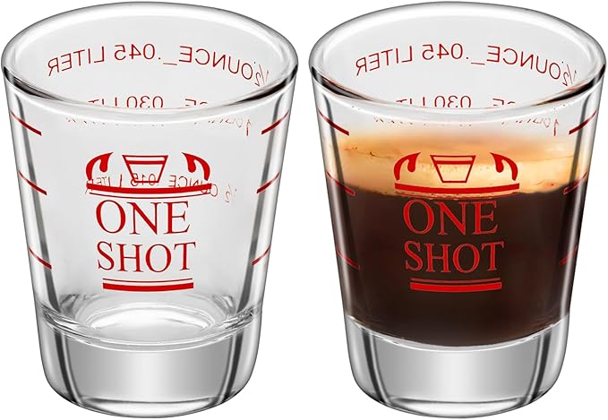 2Pcs 1.5 oz Shot Glasses Measuring cup Liquid Heavy Glass Wine Glass Espresso Cocktail Accessories, Reusable Measuring shot 45ml red clear (2)