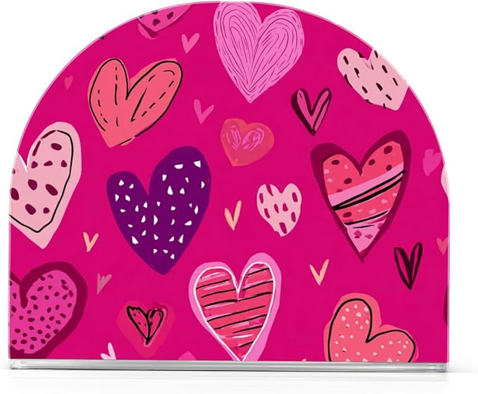 Napkin Holder Acrylic Napkin Holder for Table Kitchen Party Restaurant U Shaped Upright Napkin Dispenser Organizer Hot Pink Doodle Hearts Stars