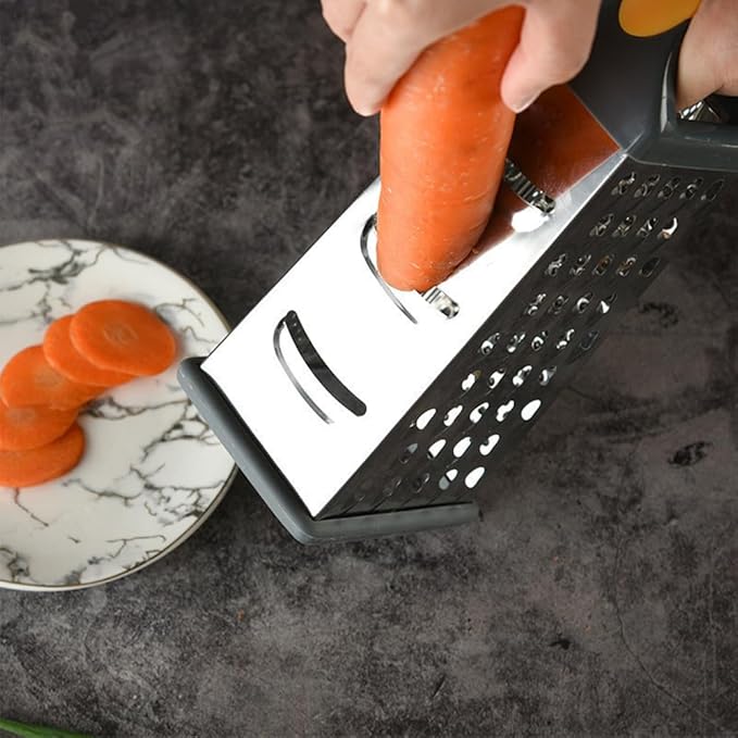 4 Sided Box Grater, Stainless Steel Grater Slicer with Handle, Cheese Grater, Kitchen Food Shredder, Food Grater Cutter Planing for Ginger, Garlic, Cucumbers, Carrots, Cheese, Potato
