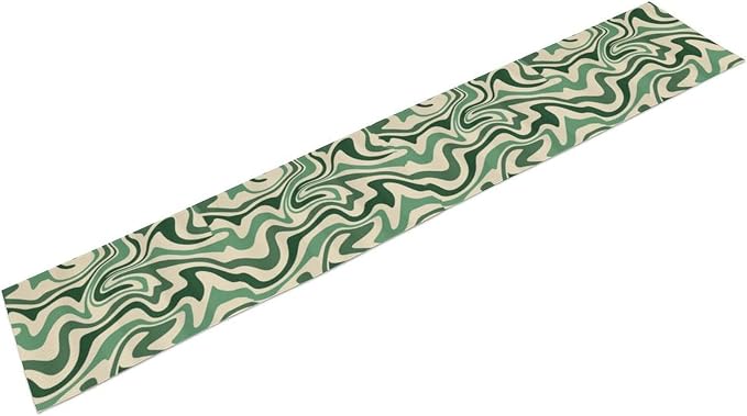 Retro 70s Groovy Table Runner,Vintage Abstract Modern Art Green Boho Spiral Swirl Waves Farmhouse Country Dinner Runner for Home Kitchen Dining Table Party Holiday Decor 13"x60"