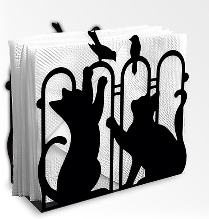 Cat Playing Decorative Black Metal Napkin Holder for Table, 4.9" x 4.7" x 1.9" Cute Kitty Animal Standing Napkin Holder for Home Kitchen Restaurant Picnic Party Coffee Bar Dining Room