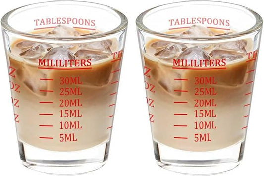 Shot Glasses Measuring cup Liquid Heavy Wine Espresso Shot Glass 26-Incremental Measurement 1oz, 6 Tsp, 2 Tbs, 30ml (2 pack-red 30ml)