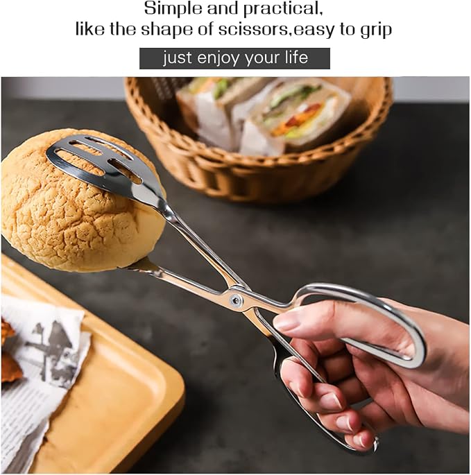 2 Pieces Buffet Salad Tongs for Kitchen Serving and Cooking, Stainless Steel Food Scissor Tongs, Catering Utensil for Bread Cake Bake Steak Barbecue (Silver)