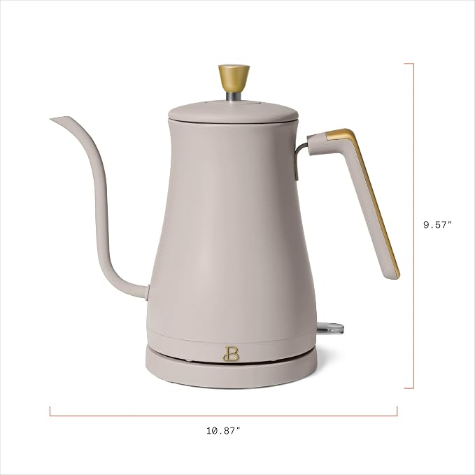 Electric Gooseneck Kettle 1 Liter 1200W Fast Boil with Precision Pour Spout, Stainless Steel Interior, Auto Shut-Off & 360° Swivel Base (Porcini Taupe)