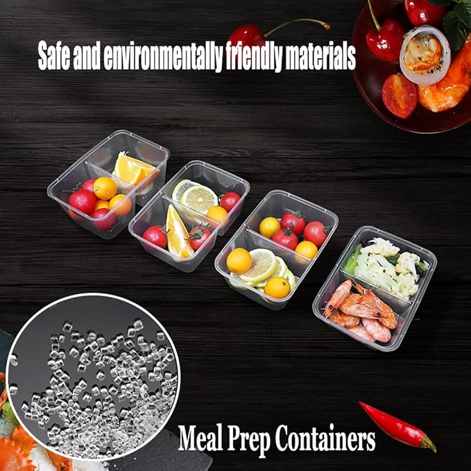 AGYH 300 Packs Meal Prep Containers with Lid 2 Compartments Food Storage Containers Microwave Freezer Safe Take Out Food Container (Color : Clear, Size : 650ML)