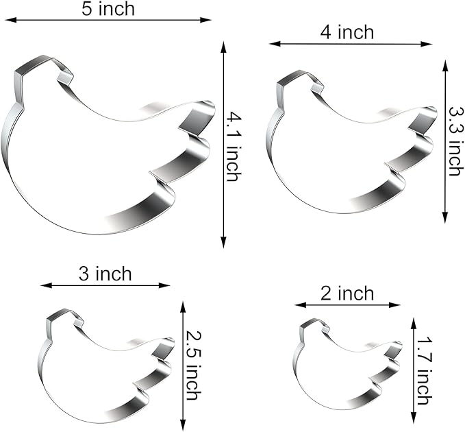 Bunch of Bananas Cookie Cutter Set - 5 inch, 4 inch, 3 inch, 2 inch - 4 Piece Fruit Cookie Cutters Shapes Molds - Stainless Steel