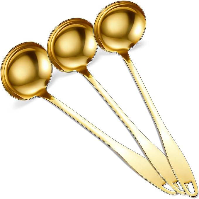 3 Pieces Gold Soup Ladle, 11.6" Metal Ladle Stainless Steel, Large Soup Spoon With Handle for Serving, Stirring, Cooking Spoon for Kitchen