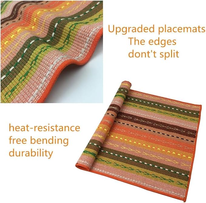 WAZAIGUR Hand Woven with 100% Cotton Placemats Colorful Placemats Braided Ribbed Durable Heat-Insulation Table Mats Set of 4,Orange