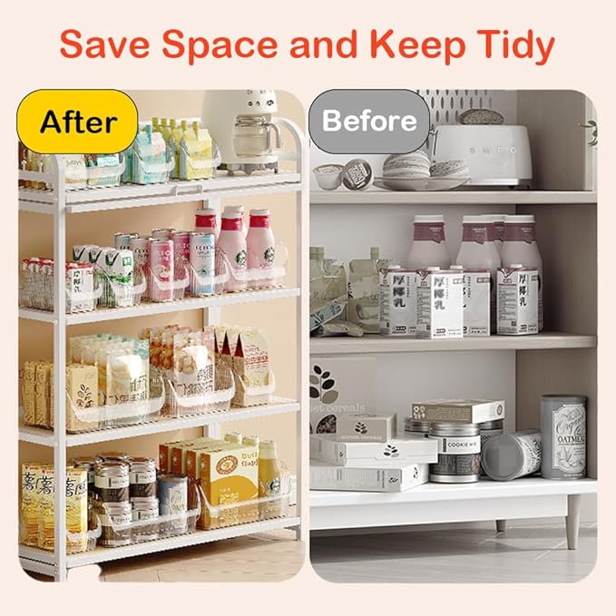Large Snack Organizer for Countertop, 13.7"×9.3"×6" Clear Plastic Snack Storage Bin for Kitchen Pantry, 6 Compartment Snack Bar with Dividers for Cabinet, Chip Packet Holder for Office
