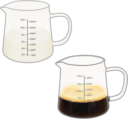 TIWPAJS 2-Pack Espresso Measuring Cups12OZ, Espresso Accessories, Expresso Shots Cup, Heat-resistant Glass Measuring Cup, Milk Frothing Pitcher, Frother Cup, Dishwasher/Microwave/Stovetop Safe