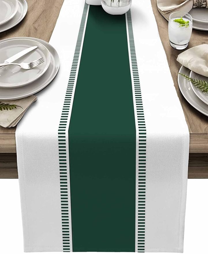 Farmhouse Green Table Runners 108 inches Long, Stripes Decortaive Table Runner Dresser Scarves,Non Slip Modern Table Runner Cover for Kitchen Dining Coffee Table Holiday Party Wedding