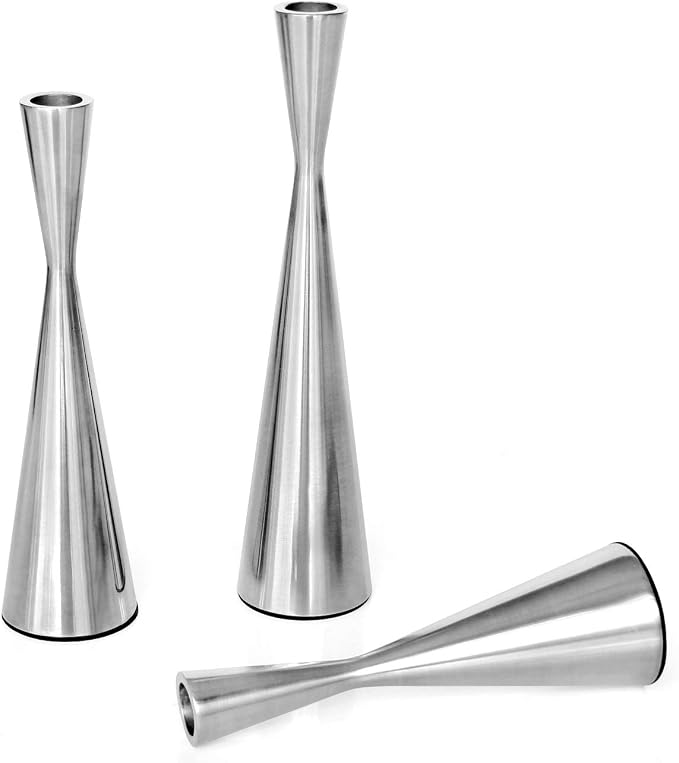Vixdonos Taper Candlestick Holders Metal Candle Holders Set of 3 Table Decorative Candle Stand for Wedding, Dinning, Party,Home Decor (Silver)