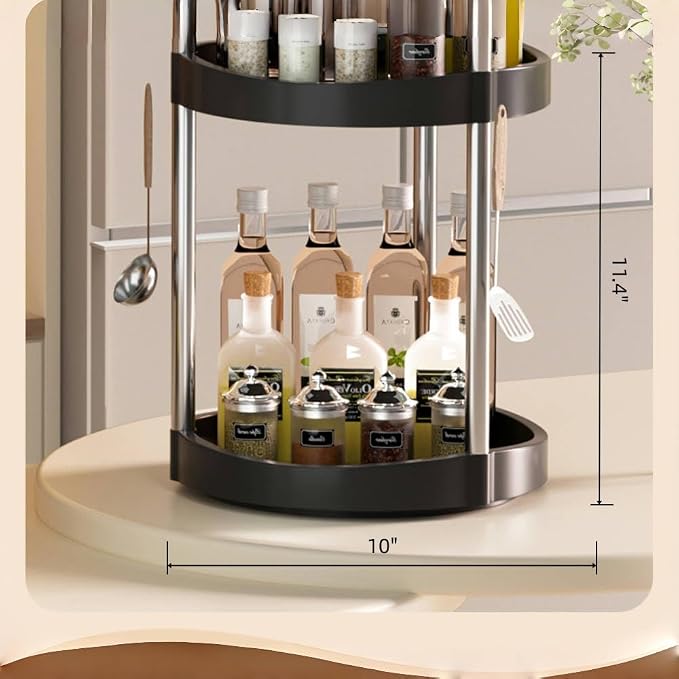 10.01" 2-Tier 360°Rotating Lazy Susan turntable Organizer Spice Rack Organization for Kitchen countertop and Cabinet pantry Organizers and storage(1Black, Extra Large)
