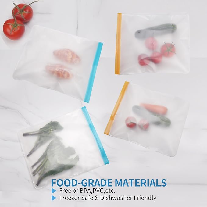 Reusable 2 Gallon Freezer Bags, Reusable Freezer Bags 2 Gallon Capacity 13"x15.6", Leakproof BPA Free Food Storage Bags for Marinate Meats, Vegetables, Home Organization (Multicolor 8 Pack)