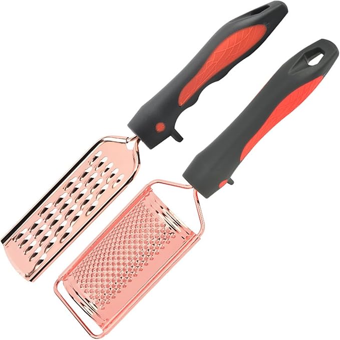 Professional Cheese Grater with Anti-Slide Handle, Rose Gold Stainless Steel Cheese Grater Handheld, Grater Hand Crank, Practical Kitchen Gadgets, Graters for Cheese, Chocolate, Spices (2 Graters)