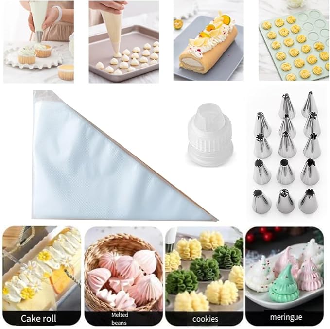 Piping Bags and Tips Set - 100Pcs 12 Inch Disposable Icing Bags with tips, Disposable Decorating Bags Set for Frosting, Pastry Bags Disposable,Frosting Piping Kit Cookie Cake Decorating Kit