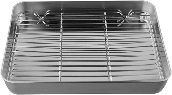 Stainless Steel Baking Pan Tray Set with Cooling Rack for Baking Roasting BBQ Cookies Vegetables Cakes Dishwasher Safe Oven Safe Rust-Resistant Mirror Finish Suitable Size for Kitchen Use(31x24x5cm)