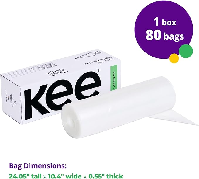 KEE-SEAL Disposable Pastry Bags, Piping Bag with Grip Tight Outer Surface, Smooth-Flow Interior, Easy Tear Perforation, Convenient Dispenser Box, 25-Inch, Clear