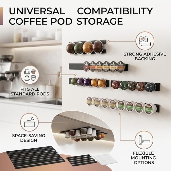 Yosoo / Coffee Pod Storage - Counter Mounted Holder, Stores Up to 54/72 Pods (Black)