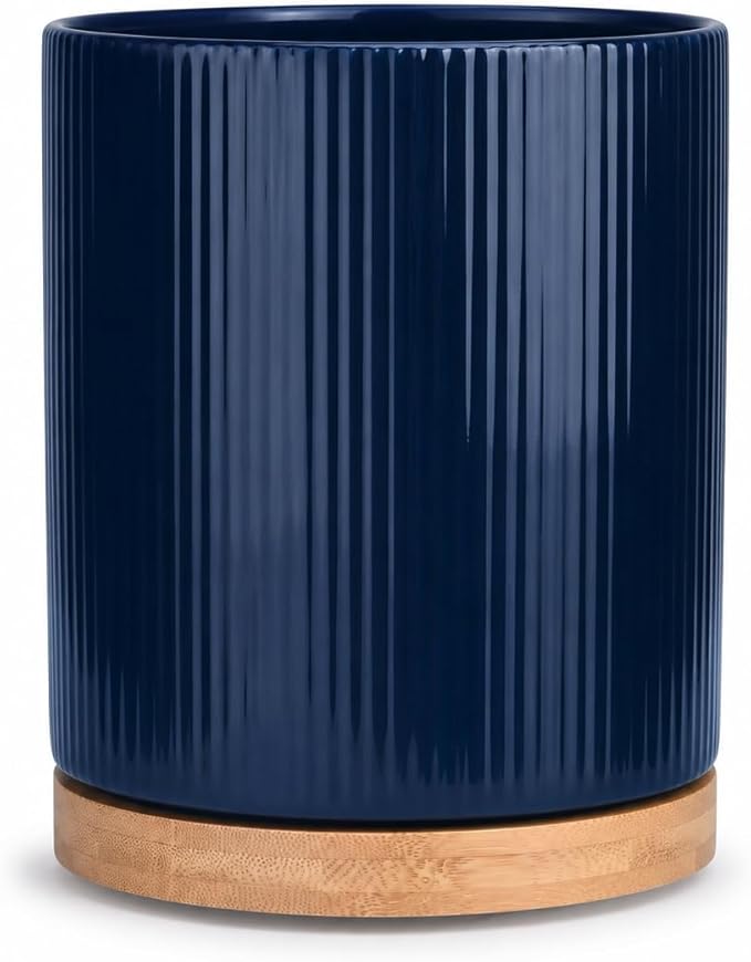 QUELIEN Utensil Holder, 360° Rotating Ceramic Kitchen Utensil Holder for Countertop, 7.7" Utensil Crock for Kitchen Counter with Rotatable Wooden Base,Ideal Housewarming Gift & Mothers Day Gift