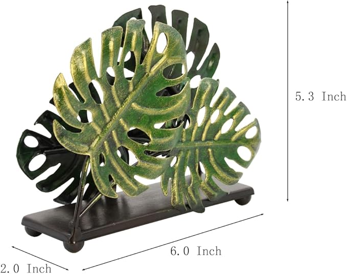 Modern Metal Leaves Design Napkin Holder for Dining Table, Upright Napkin Storage for Kitchen & Countertop, Stylish Paper Towel Dispenser Organizer & Letter Holder, Document File Storage