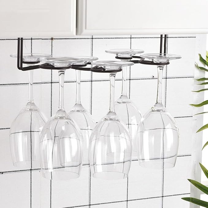Wine Glass Rack Hanging Under Cabinet, 6/8 Hooks Stemware Holder Storage Hanger for Bar Kitchen Restaurants(30cm/12inch)