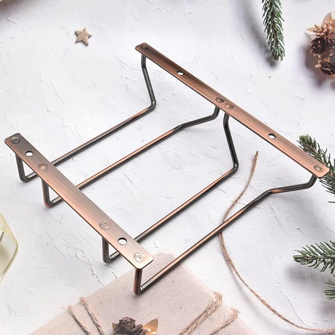 18cm Wine Glass Rack - Under Cabinet Stemware Wine Glass Holder Glasses Storage Hanger Metal Organizer for Bar Kitchen, Copper Finish (2 Rows, 1 Pack)