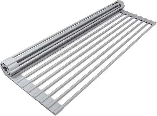 Sorbus Roll-Up Dish Drying Rack [Large 20.5'' X 13"] Over The Sink Drying Mat,- Multipurpose Dish Drainer - Fruits and Vegetable Rinser - Durable Silicone Covered Stainless Steel (Warm Gray)