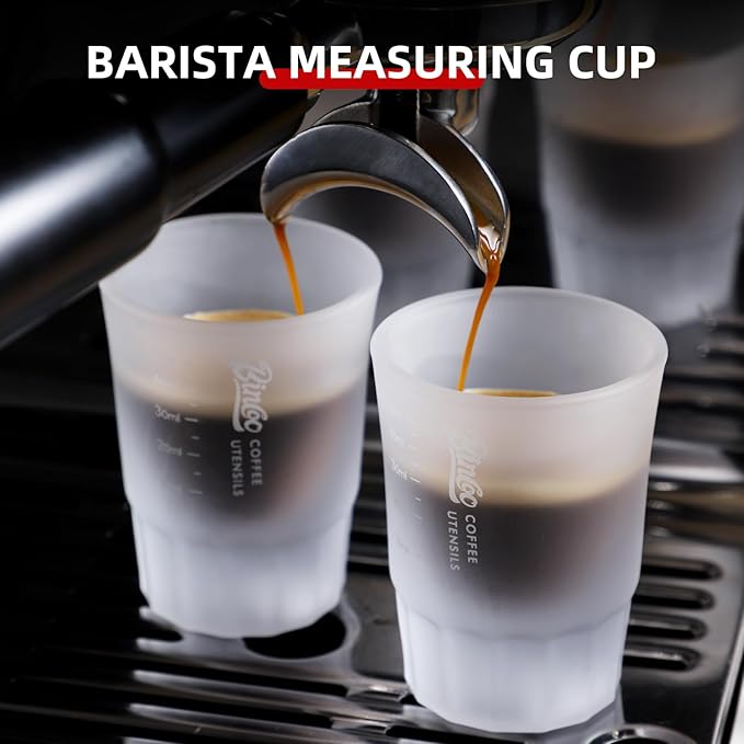 Bincoo Espresso Shot Glasses (2 Pack) – 50ml Heavy Duty Glass Measuring Cups for Barista, Espresso, Coffee, Liqueur – Dishwasher Safe, Precise Scale Markings, Stackable