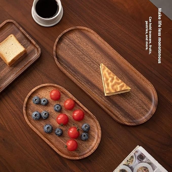 Walnut Wood Fruit Tray, Handmade Chinese Style Snack Serving Plate, Solid Wood Tea Dessert Tray for Dim Sum, Vintage Walnut Platter, Gift (Ellipse（L)