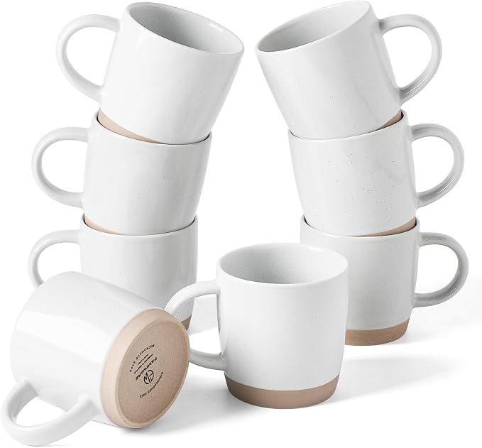 famiware Coffee Mugs for 8, 13 oz Mug Set, Dringking Cup with Handle for Coffee, Tea, Cocoa, Milk, Milkyway Serise, White