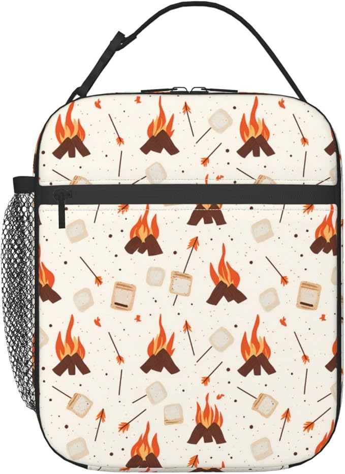 Reusable Campfire Lunch Box for Kids Girls Boys Women Adult, Insulated Fun Camping Lunch Bag,Polyester Cooler Handbags Case for School Picnic Work Travel Beach or Hiking