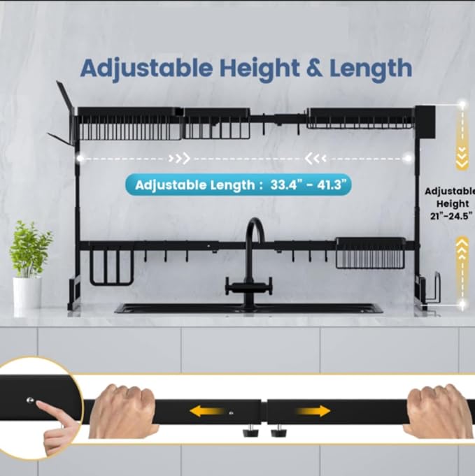 Adjustable Over The Sink Dish Drying Rack 2 Tier