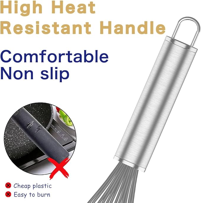 OYV Grey Silicone Whisk, Professional Whisks For Cooking Non-Scratch, Stainless Steel & Silicone Wisk, Plastic Rubber Whisk Tool For Nonstick Cookware Pans, Silicon Wisks Set of 3