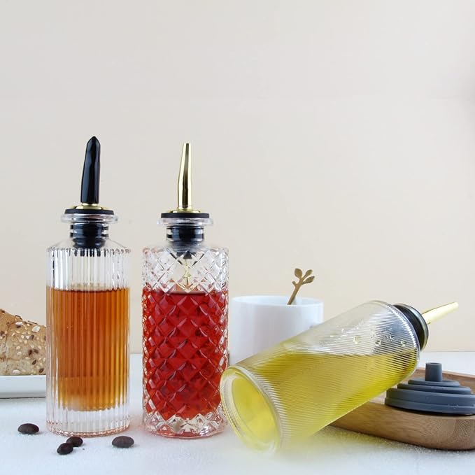 Shining Craft Syrup Dispenser Bottles Set 3 Packs 5 OZ Simple Small Syrup Bottles Set with Upgrade Metal Pour Spout SC057 (3 Pack)