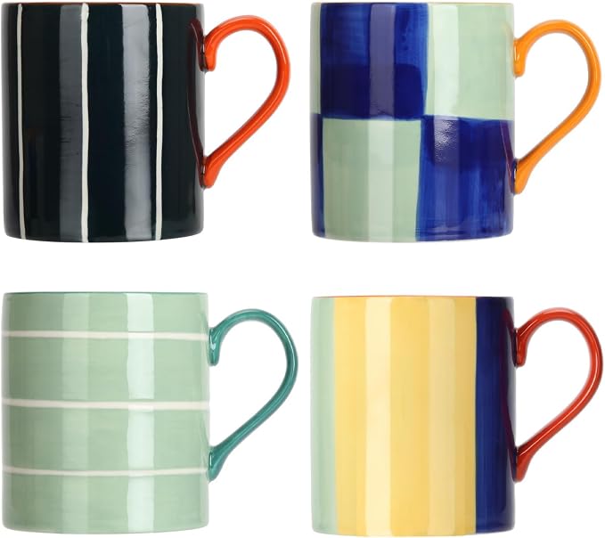 Koja 16 oz Premium Hand Painted Porcelain Ceramic Mug Set, Large Coffee & Tea Mugs, Elegant Decorative Durable Stoneware Microwave Safe Drinkware for Home Kitchen, Great Coffee Lovers Gift, 4-Pack