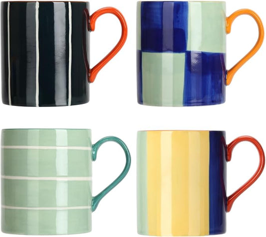 Koja 16 oz Premium Hand Painted Porcelain Ceramic Mug Set, Large Coffee & Tea Mugs, Elegant Decorative Durable Stoneware Microwave Safe Drinkware for Home Kitchen, Great Coffee Lovers Gift, 4-Pack