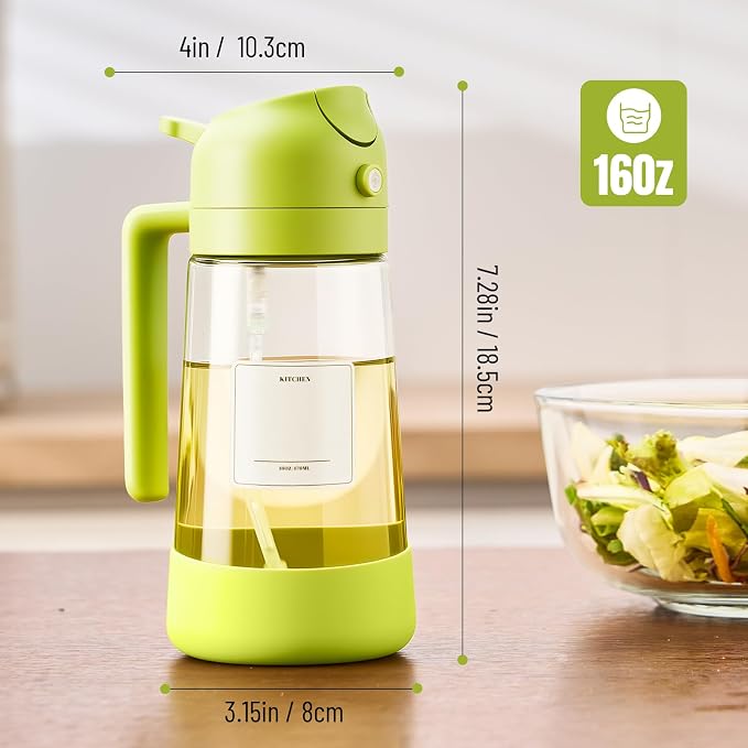 PARACITY 2 in 1 Oil Dipenser Bottle with Silicone Bottom (Green-2PCS)