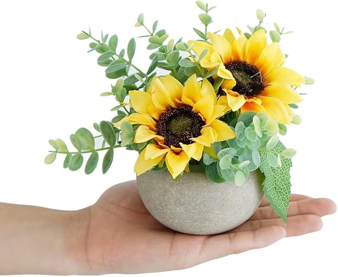 Rose in Pot Decor Potted Artificial Flowers Mini Plants Faux Flowers Indoor Small Decor Fake Roses for Home, Bathroom, Kitchen, Offices, Wedding Party Centerpieces (2pcs Yellow)