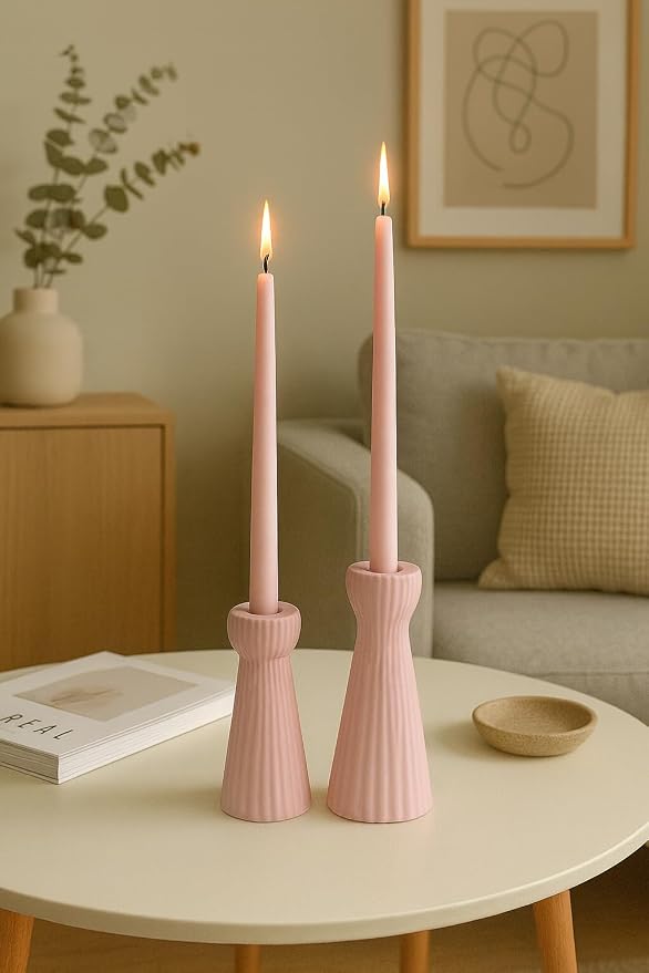 Taper Candle Holders for Candlesticks Ceramic Candle Stick Candle Holder- Set of 2 Decorative Candle Stand for Wedding Decor,Dinner Party and Table Centerpieces,Housewarming Gift Pink
