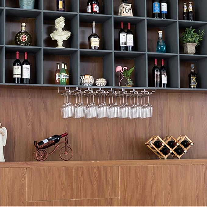 NWB Wine Glass Rack, Under Cabinet Wine Glass Holder Stainless Steel Stemware Rack - Hanging Stemware Holder,Wine Bottle Holder for Cabinet Kitchen Bar (Size : 57 * 28cm(22.4 * 11.0in))