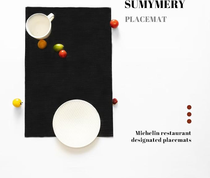 Placemats Set of 8 Vinyl/Plastic Woven Place Mats for Kitchen Table Indoor/Outdoor Washable Placemat Wipeable Dining Table Mats (Full Black,8)