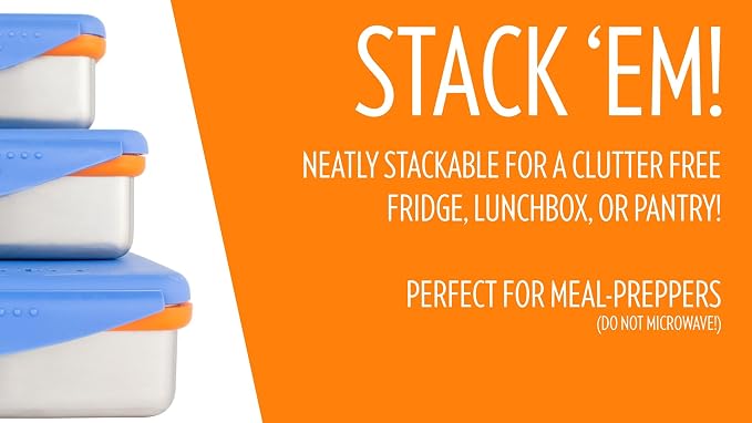 New Wave Enviro Safe Snacker, Stainless Steel Food Container, BPA Free, Stackable and Cabinet Friendly, Blue, Small Size, 7oz. Capacity